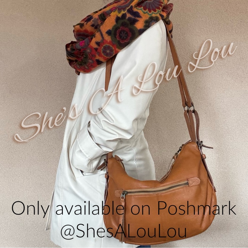 Anthropologie Radia Floral lightweight Wool Infinity Scarf & Leather hobo bag